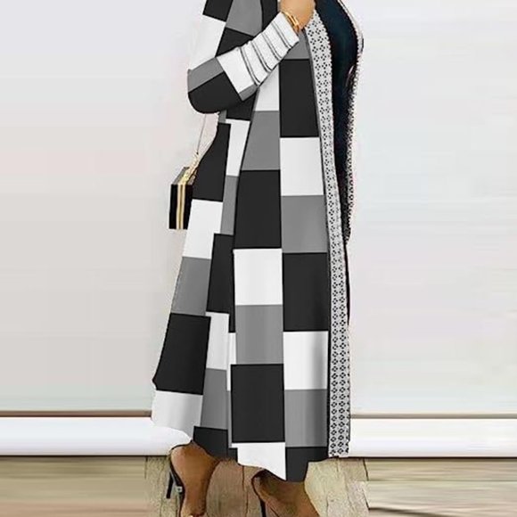 Y2K Plaid Long Maxi Knit Cardigan Sweater - Picture 3 of 13
